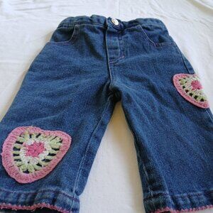 baby snoopy size3/6 month pants  with crochet heart details  preowned